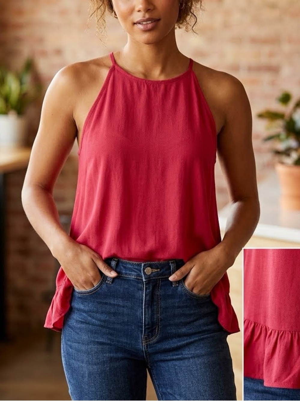 Faded Glory Raspberry High-Neck Halter Tank